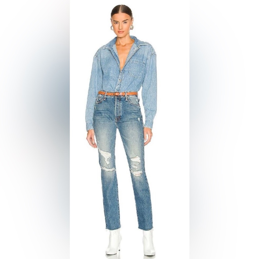 Mother the Trickster Skimp Fray in Thrill Seeker Distressed Denim Jeans 27 - Picture 2 of 15